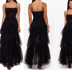 Betsy & AdamTiered Tulle Ruffle Gown